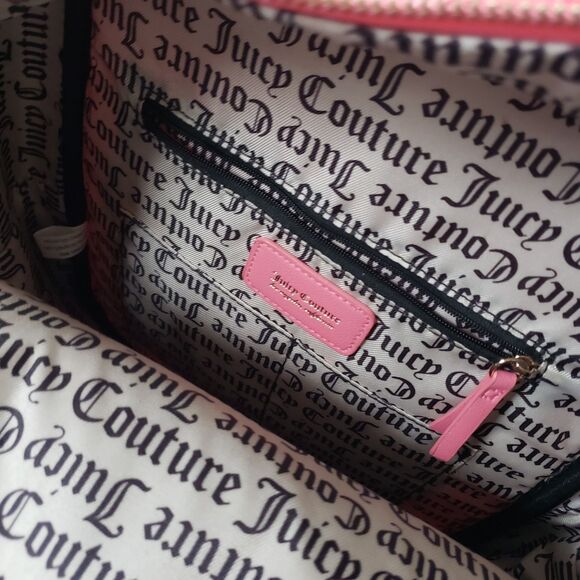 Juicy Couture Word Play Pink Backpack Pockets Silky Straps Logo Pattern Medium - Picture 6 of 8